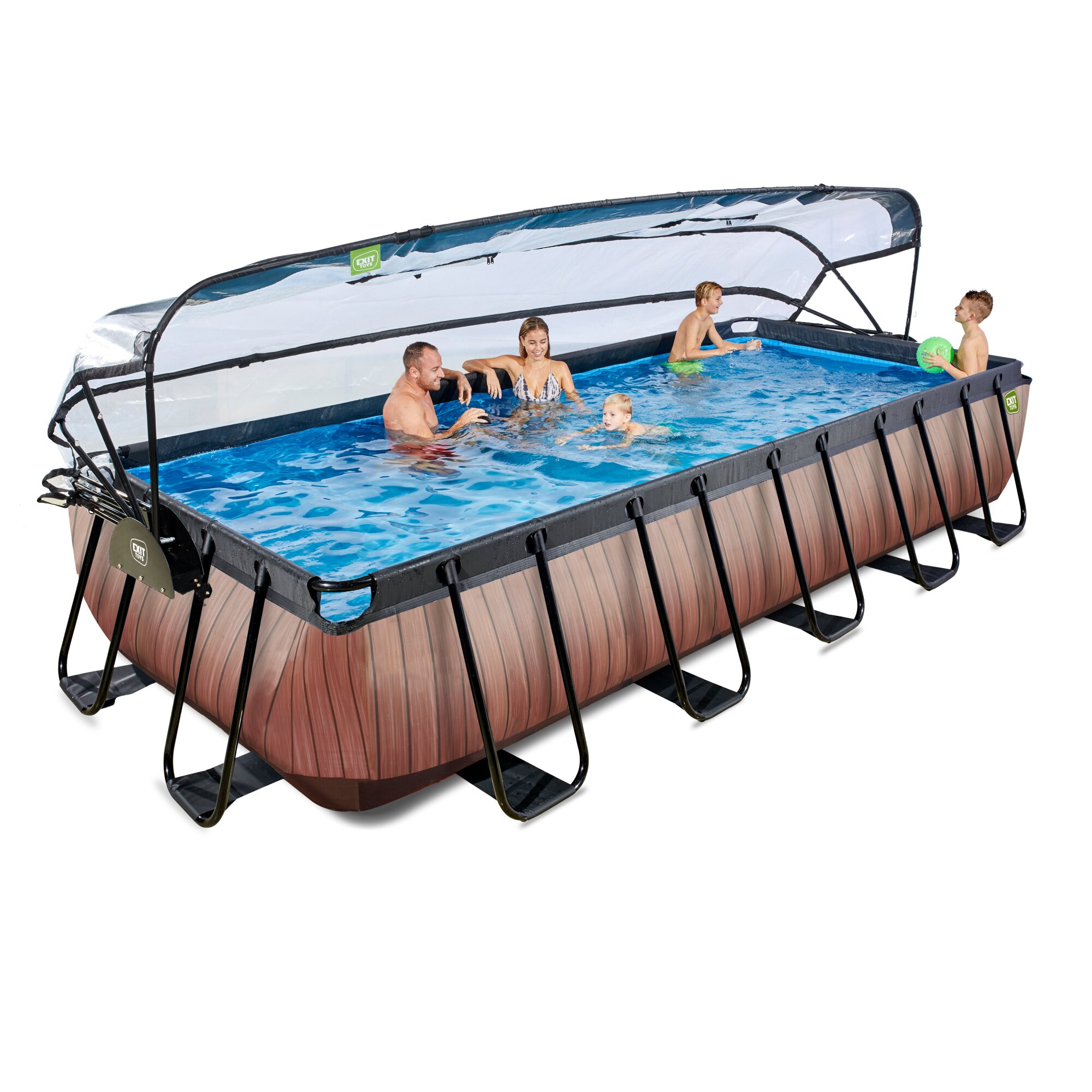 EXIT Wood pool 540x250x100cm with sand filter pump and dome - brown