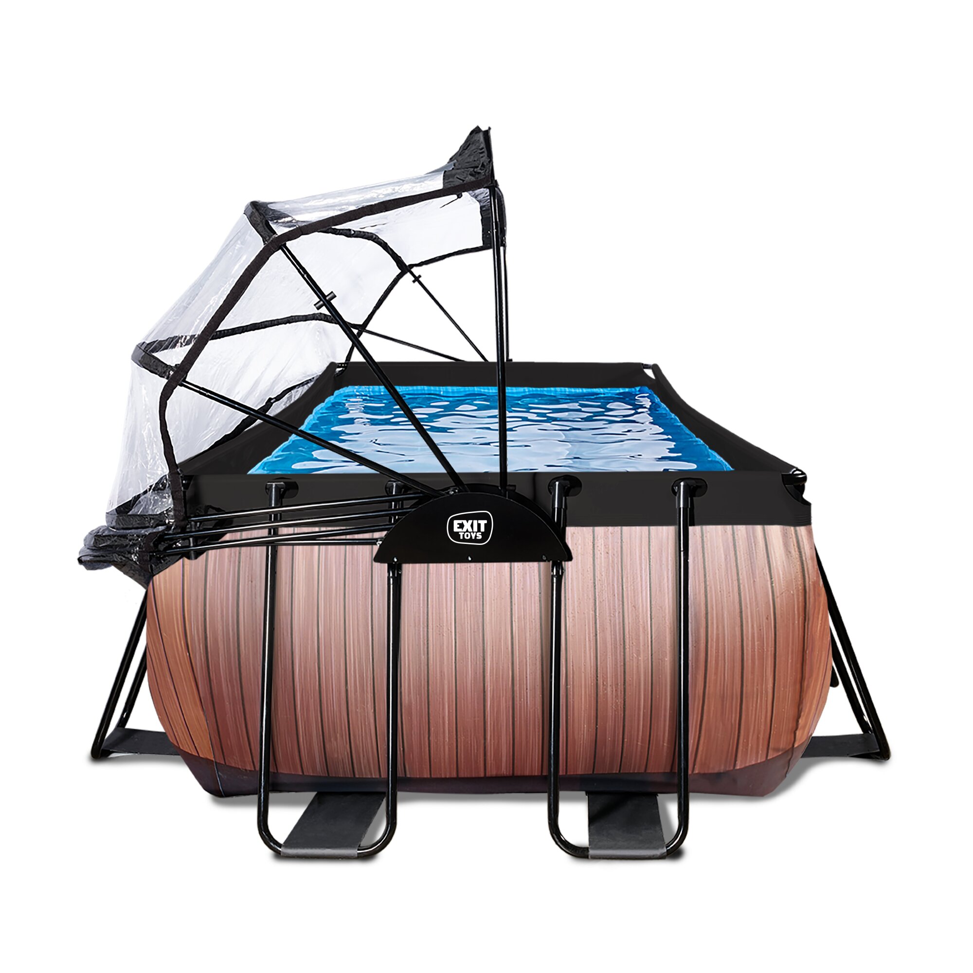 EXIT Wood pool 540x250x122cm with sand filter pump and dome and heat pump - brown