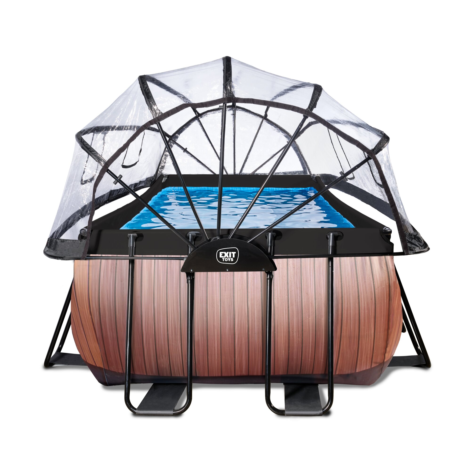 EXIT Wood pool 540x250x100cm with sand filter pump and dome - brown