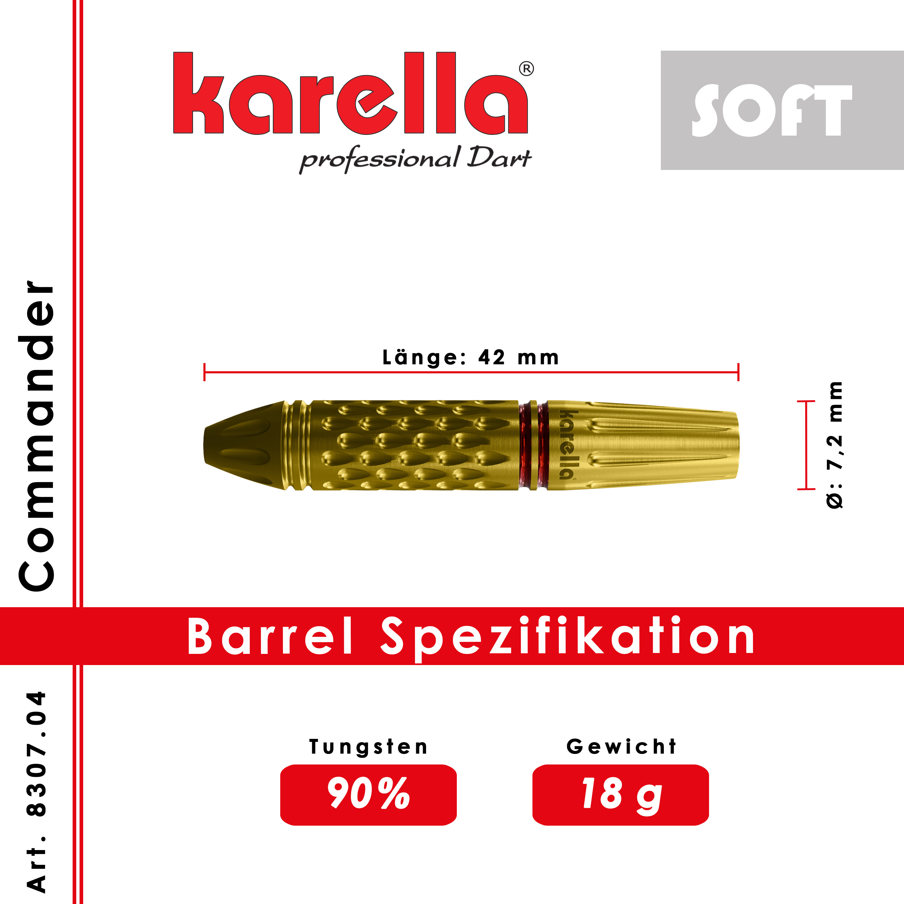 Softdart Karella Commander Gold 90% Tungsten 18 g or 20 g