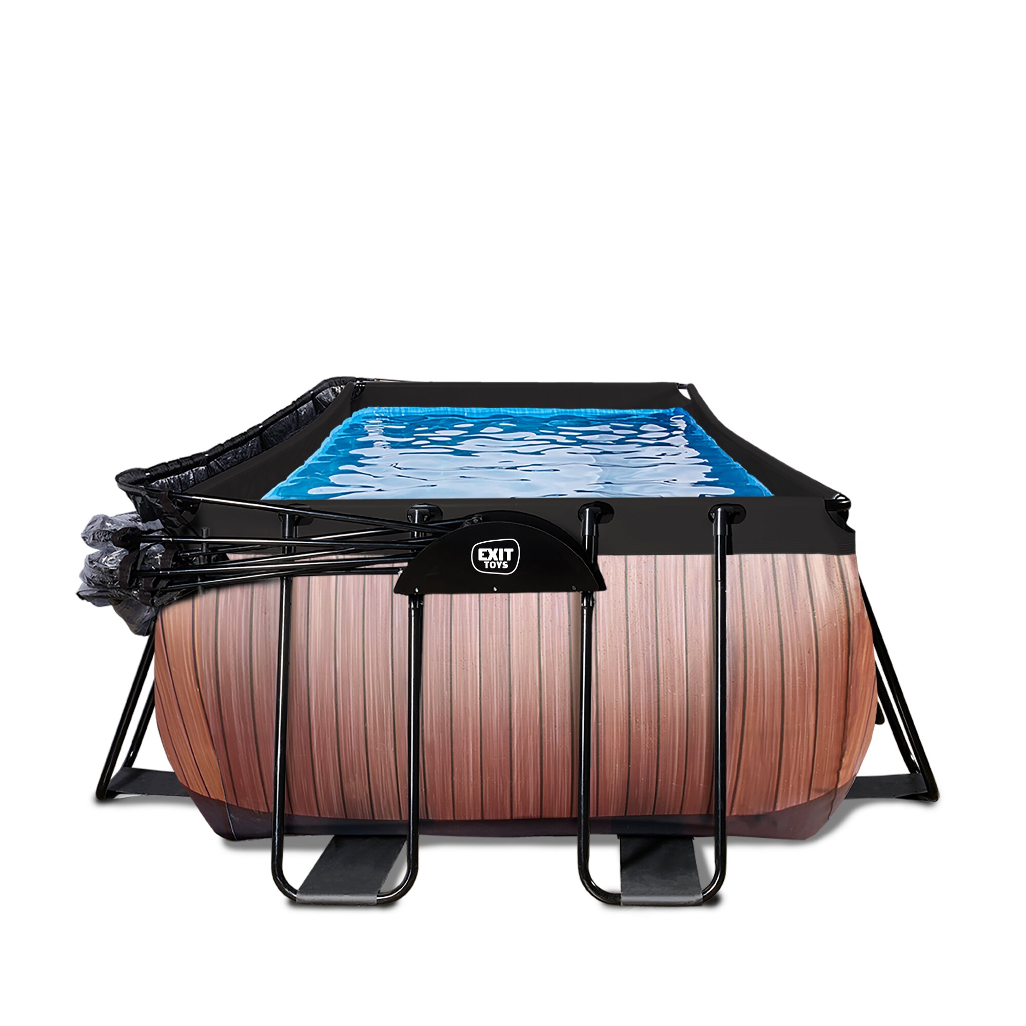 EXIT Wood pool 540x250x122cm with sand filter pump and dome and heat pump - brown