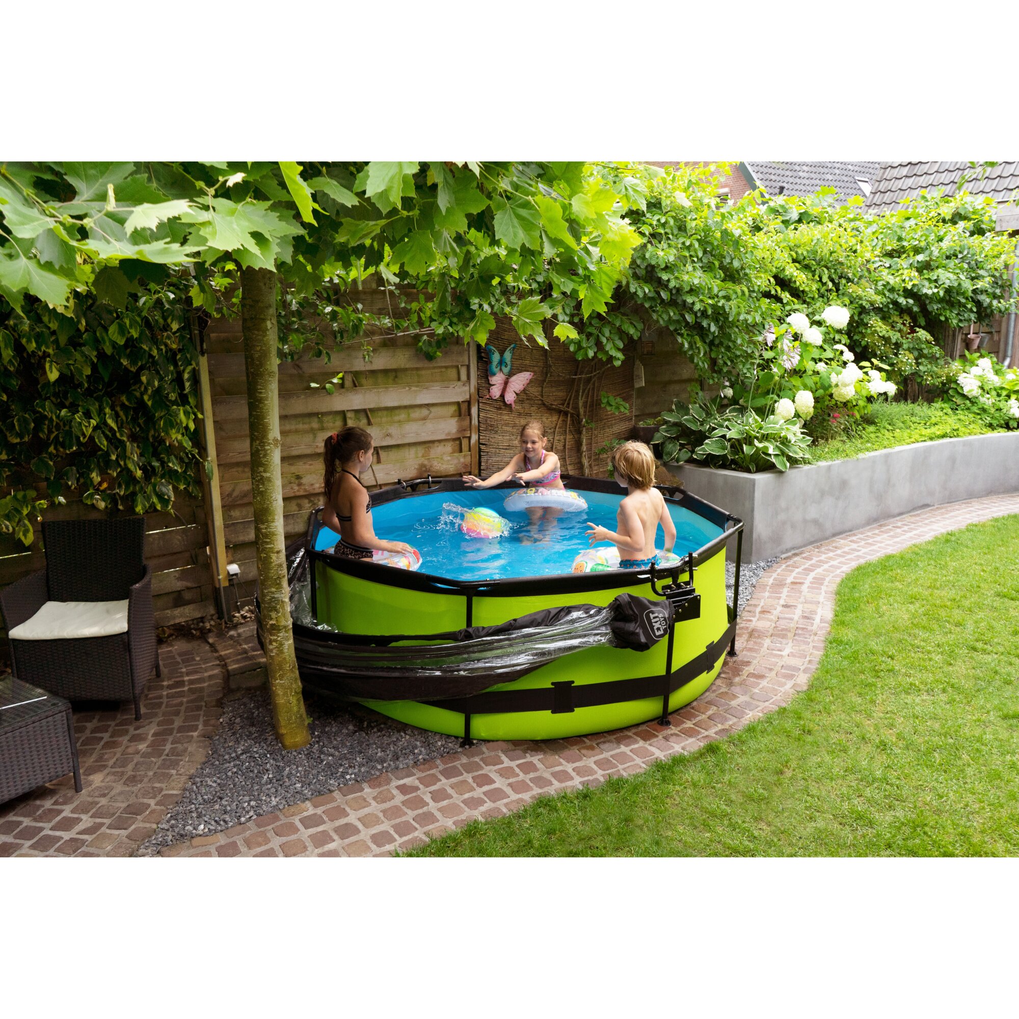 EXIT Lime pool ø244x76cm with filter pump and dome - green